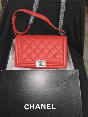 Chanel Red Quilted Leather Boy Bag